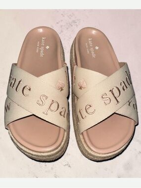 kate spade Cream Crossband Espadrille Slides